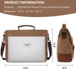 Mens Messenger Bag 15.6 Inch Waterproof Vintage Genuine Leather Waxed Canvas Briefcase Retro Office Computer Laptop Bag Large School Satchel Shoulder Bag for Men Women, Brown - Image 2